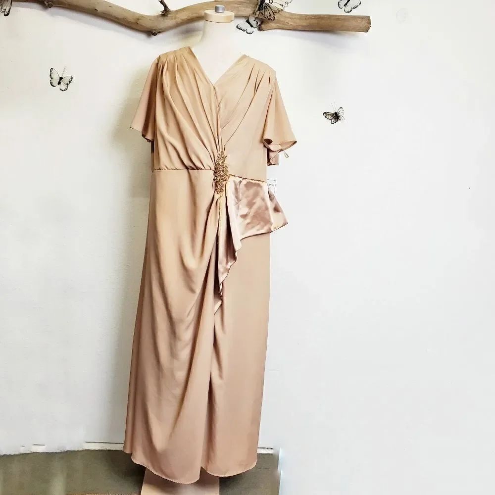 Roamans taupe jeweled special occasion long dress